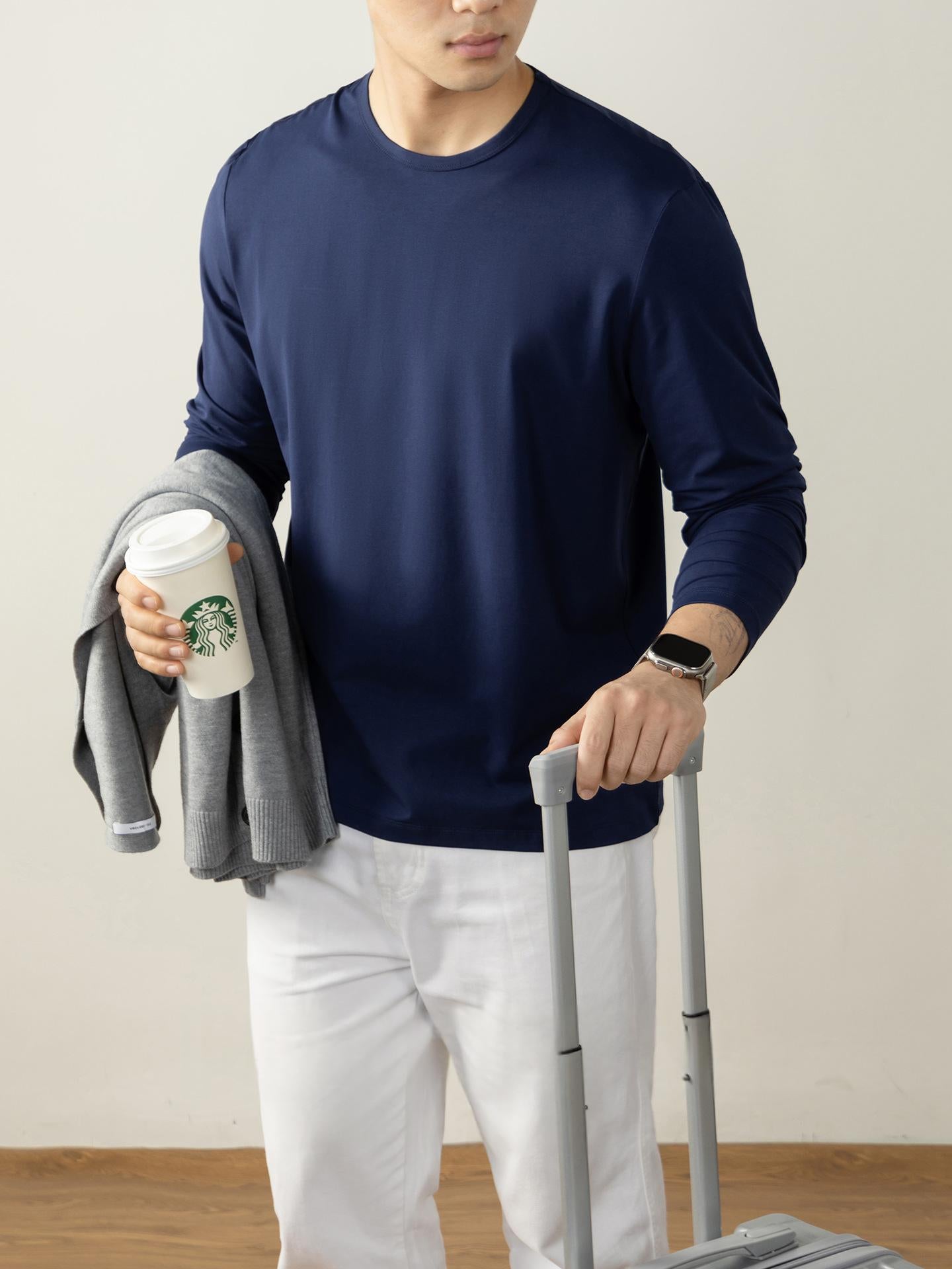 T-shirt en coton à manches longues Langan Modal pour hommes