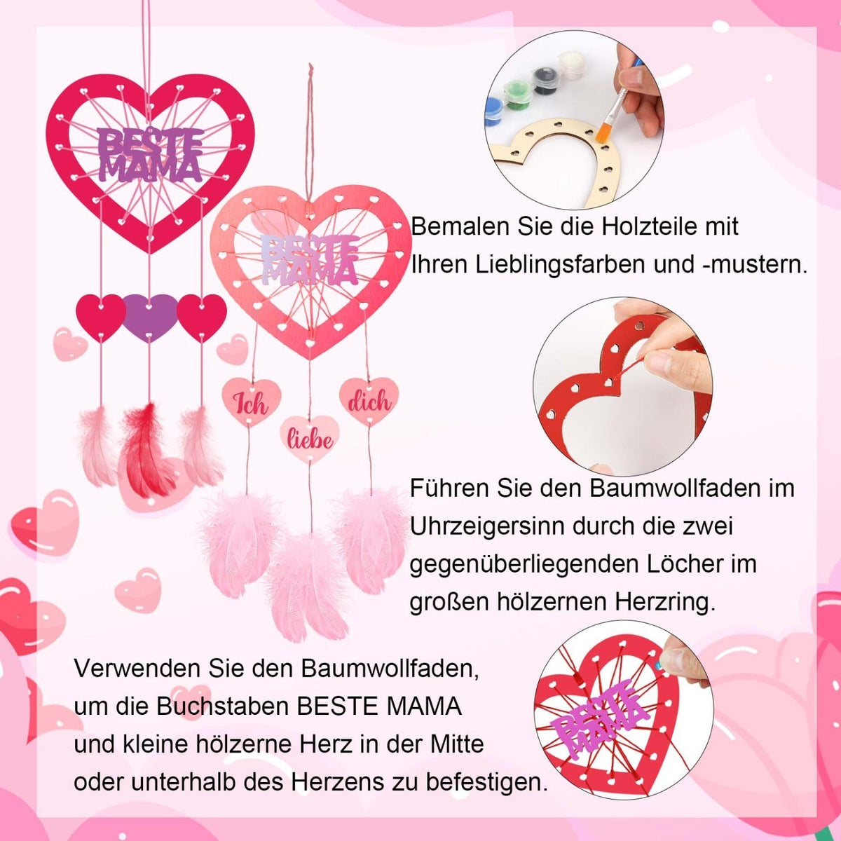 6 Sets of Heart Dreamcatcher Craft Kits pour le bricolage créatif