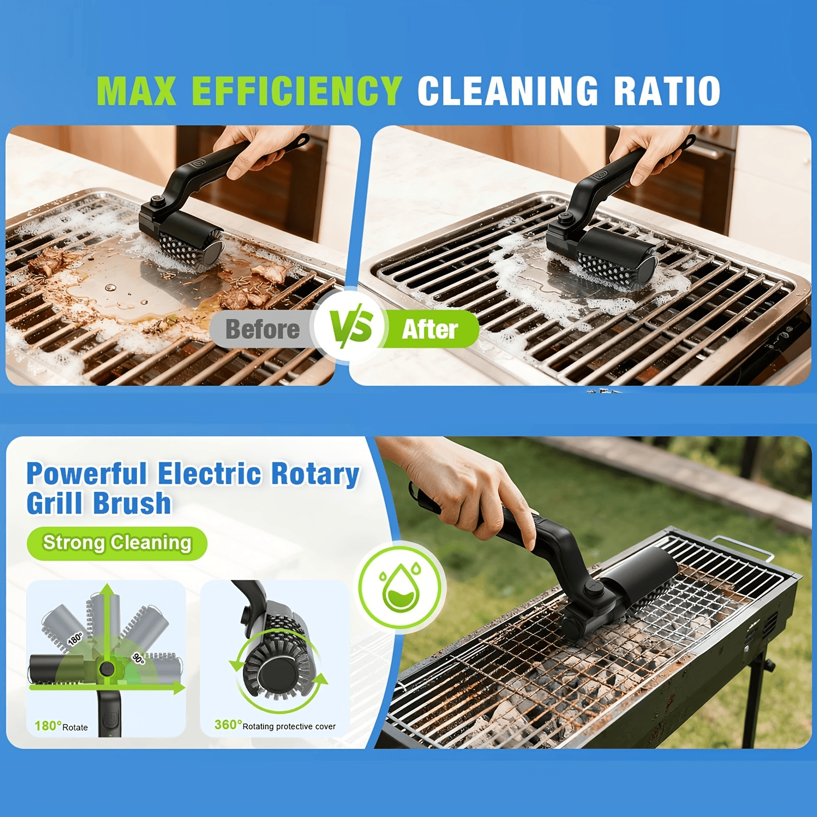 Brosse à grille rotative électrique professionnelle à haute vitesse à 3 vitesses