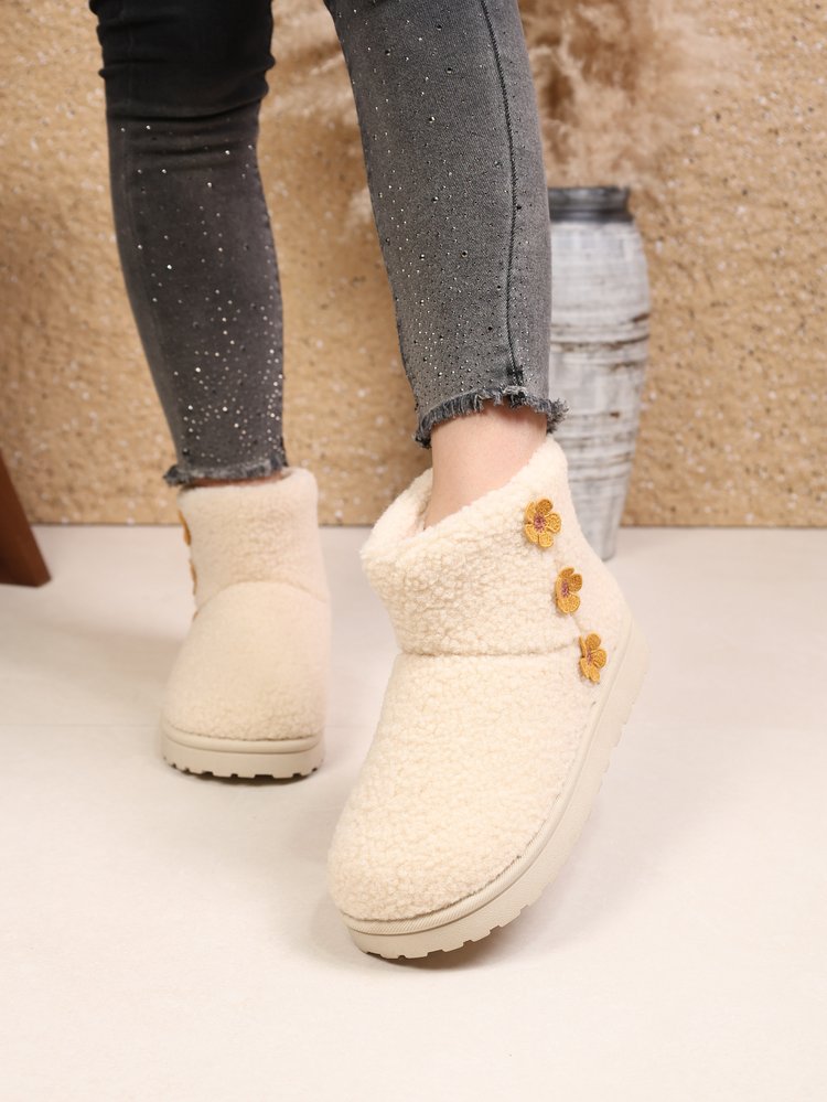 Femmes Mode peluche plate-forme Bottes de neige Hiver courte cheville Bottes non glissant chaud fourrure coton