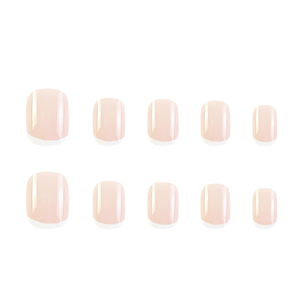 24pcs Girly Rose Sweet Short porter des ongles Pure blanc Français faux ongles approprié pour les femmes W