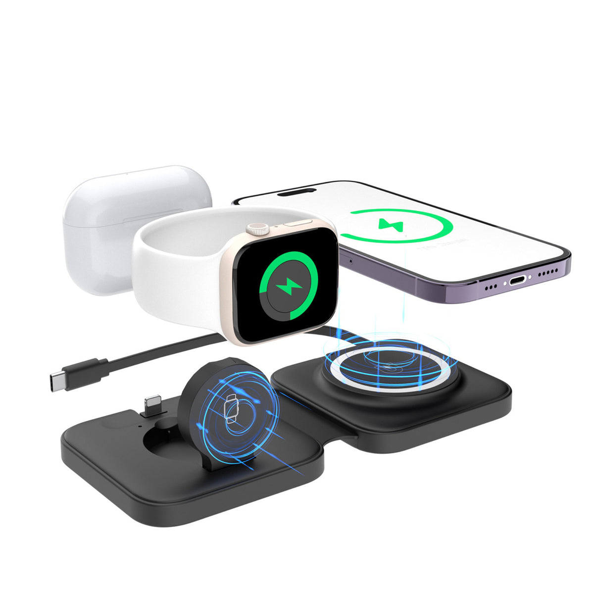 Chargeur magnétique sans fil Magsafe 15W pliable avec fil flexible