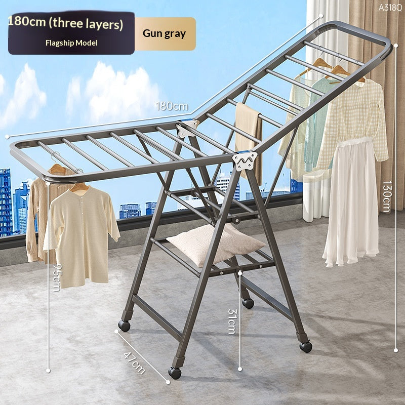 Gun Gray de 1,8 mètre - Séchage d'air à trois couchesRack de pliage Balcon ménager Movable