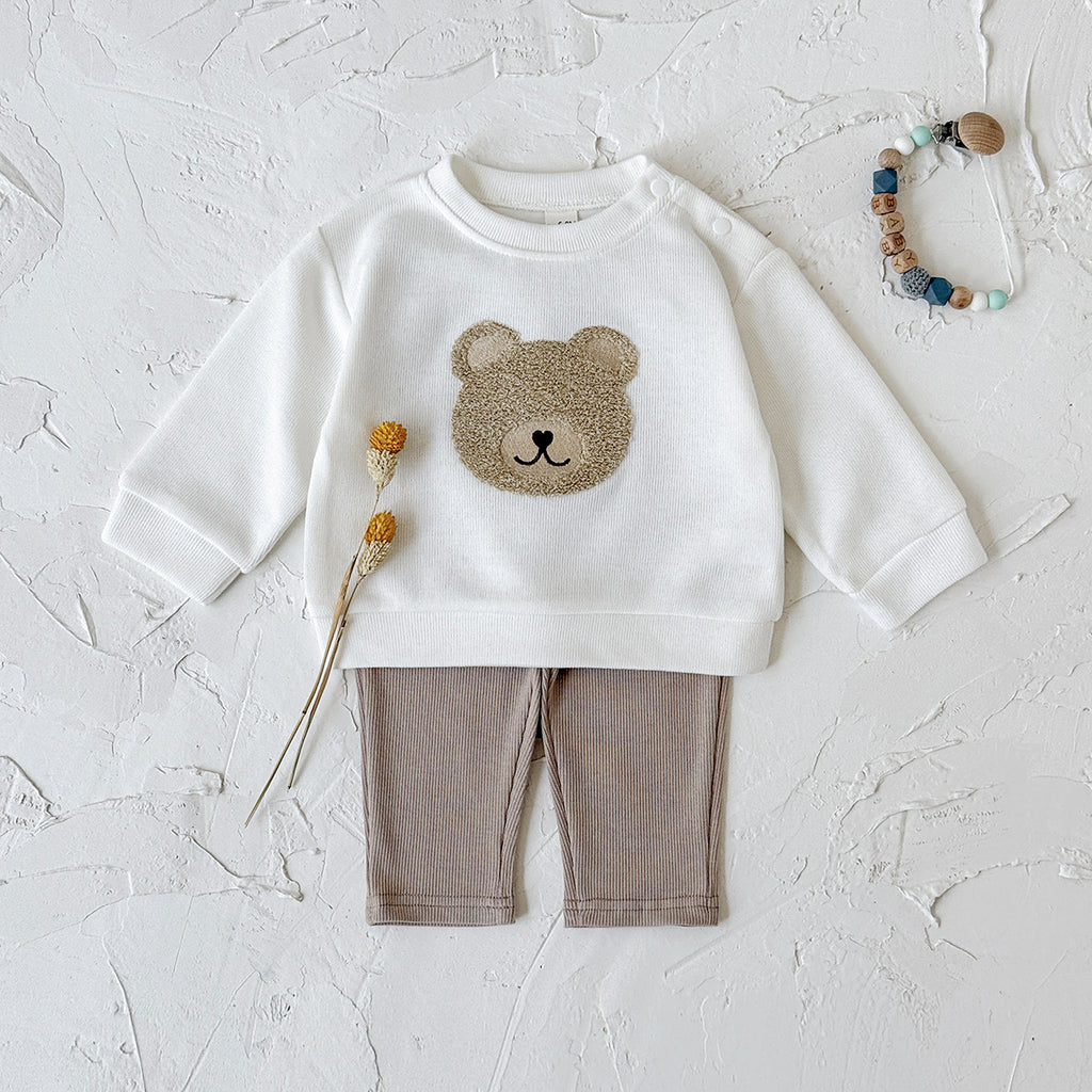 INS Unisex Baby Bear Print Ensemble de capuche et de sweatpants à manches longues pour Springautumn