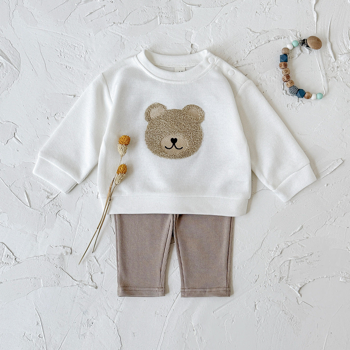 INS Unisex Baby Bear Print Ensemble de capuche et de sweatpants à manches longues pour Springautumn