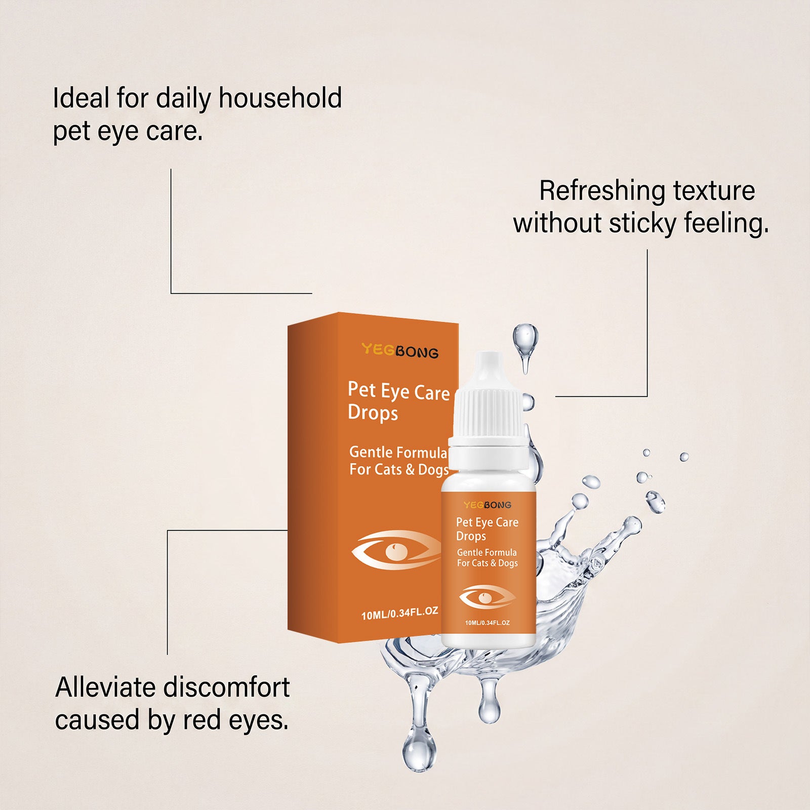 Yegbong Pet Eye Drops Mild Formula Hydrate et Nettoie les sécrétions pour les yeux pour le quotidien Com