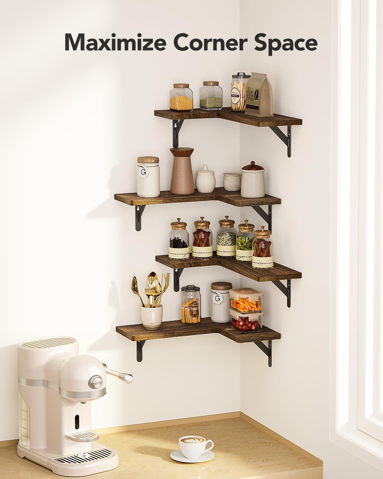 Amada HOMEFURNISHING Corner Tablettes flottantes Ensemble de 4 Tablettes murales Corner