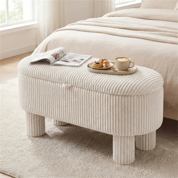 Banc de stockage Corduroy de 42 pouces Beige