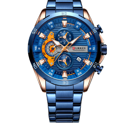 Montre à quartz ronde à six mains en acier
