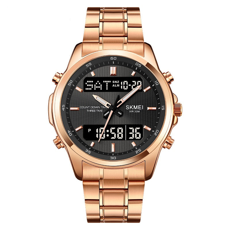 Montre en acier multifonctionnel pour hommes Double Display Sports