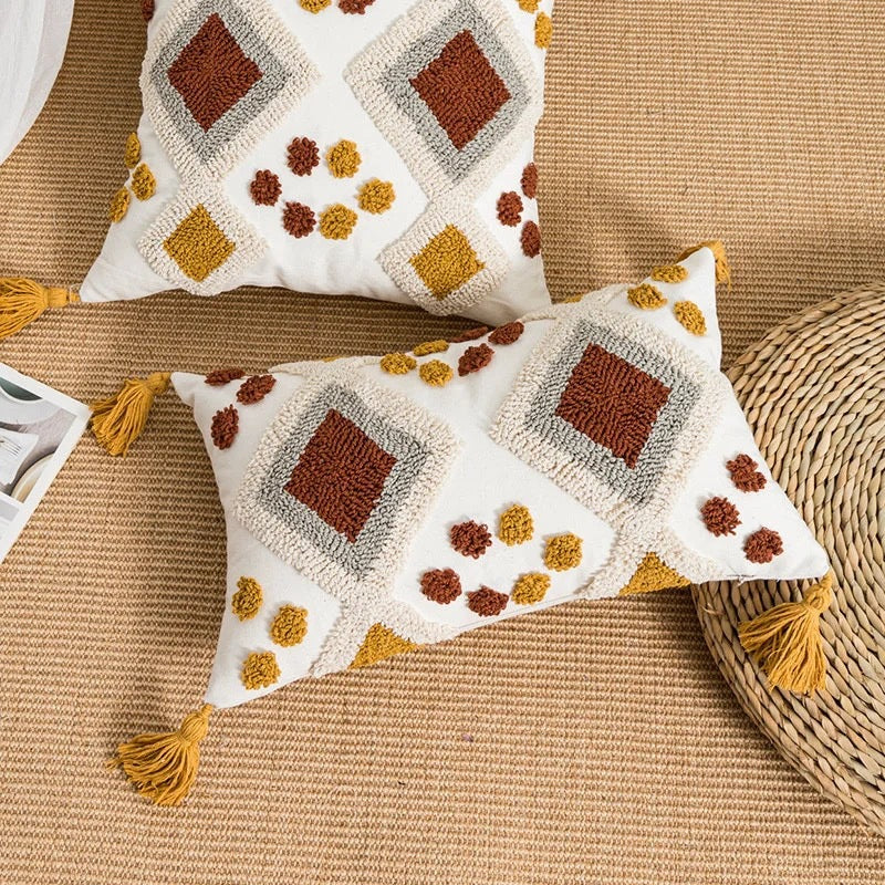Velours circulaire de style bohème Brodé Ethnic Tassel Couverture d'oreiller