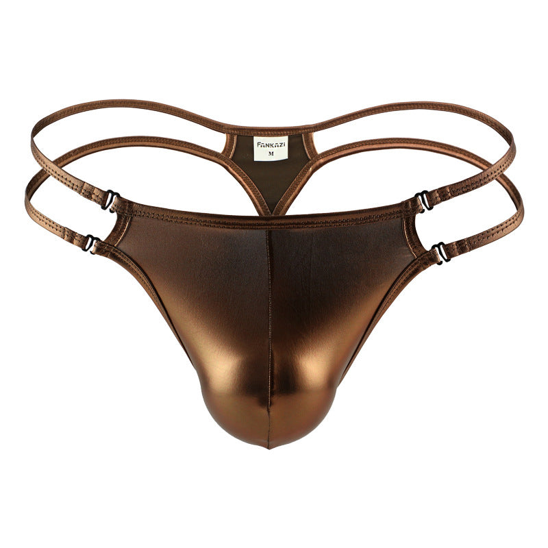 Sexy Men's String Imitation Cuir Ice Silk Pantalons de personnalité Basse taille