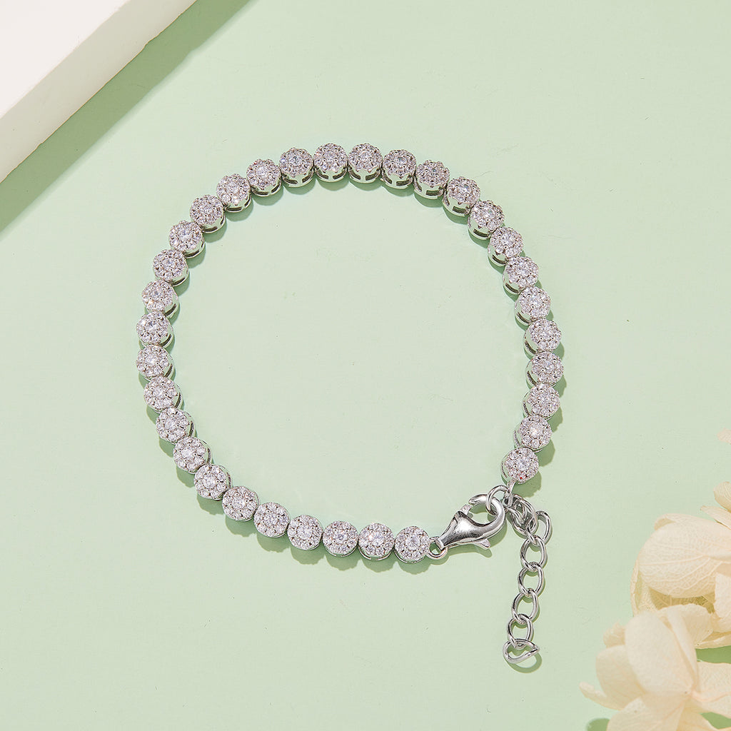 S925 Argent Sterling 2mm Bracelet de tennis en grappe de Moissanite 18cm 288pcs D Couleur VVS1 Plati