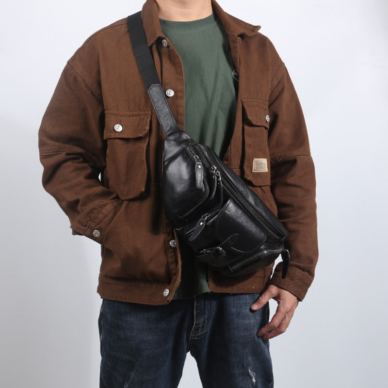 À l'extérieur Commute sac de poitrine incliné Premier couche Cowhide haute qualité tout-match tendance backpac