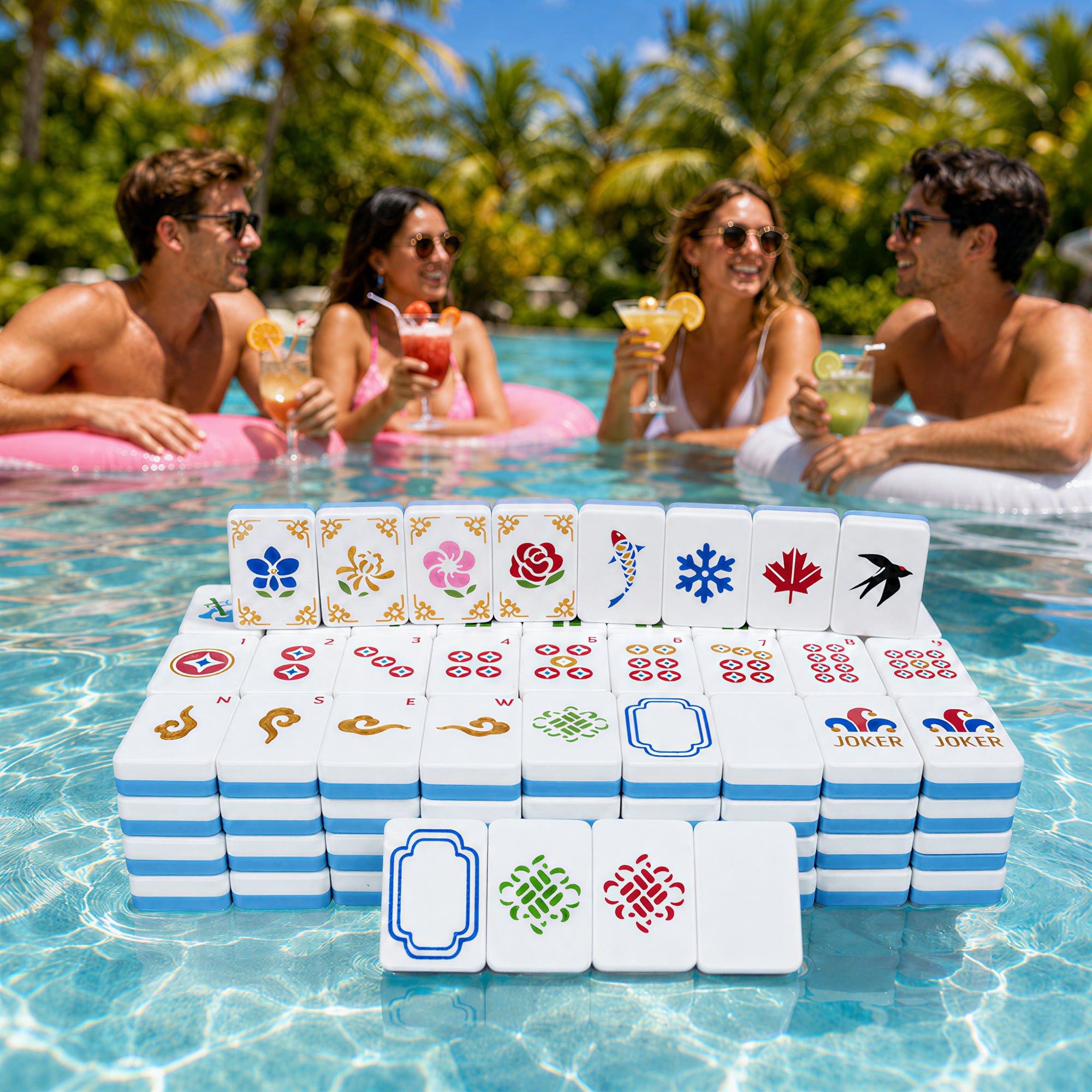 Ensemble de Mahjong américain flottant 160PCS avec boîtier de rangement