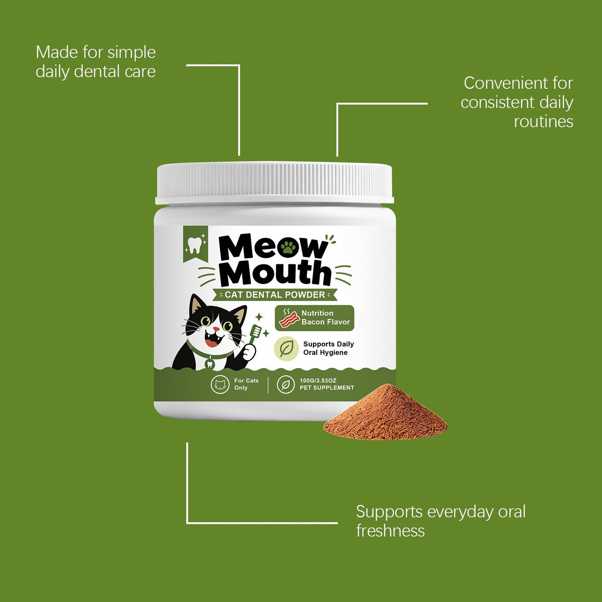 Cat Dental Care Support Mélange de poudre avec des aliments pour aider à nettoyer vos dents de chat