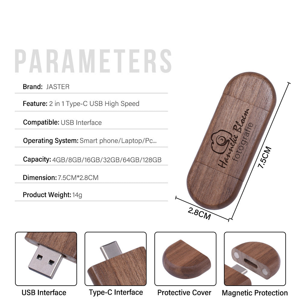 Boîte à érable en bois sculpté 2 en 1 téléphone portable U-disque TYPE-C