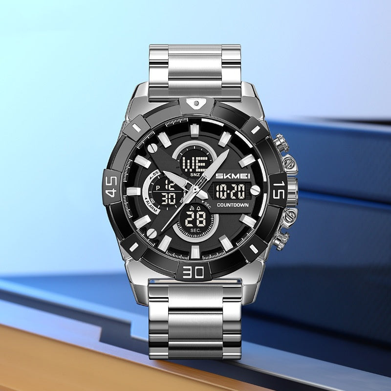 Montre chronographe sport électronique homme avec une sangle en acier