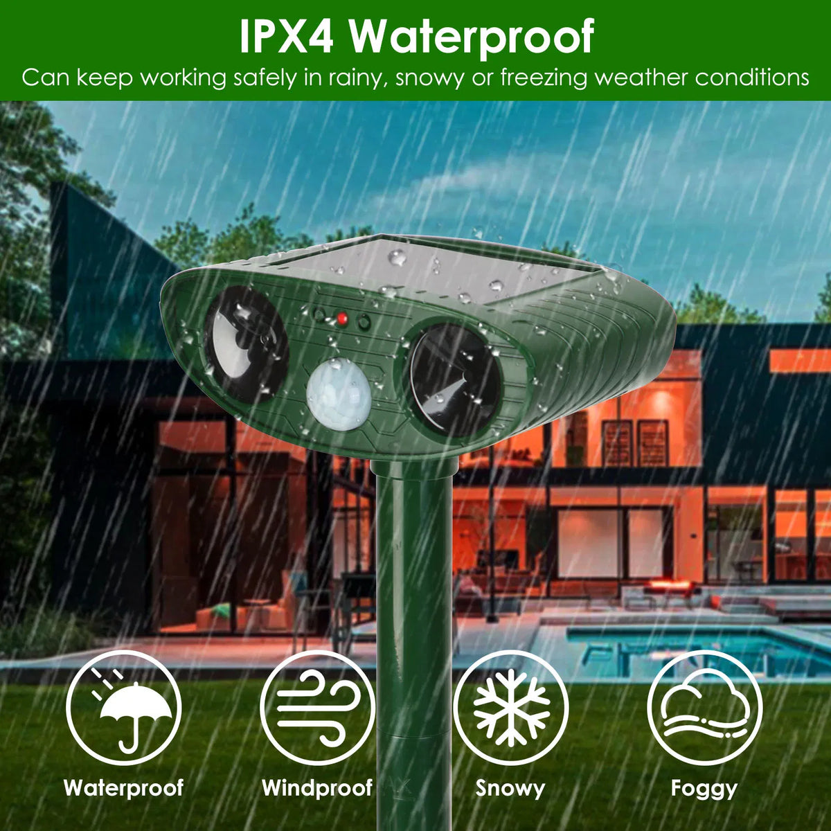 Solaire Ultrasonic Animal Repeller PIR Motion Sensor Animal Repellent Chaser IPX4 Waterproof