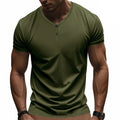 T-Shirt Henry-Neck Retro Loose Fit Stretchy Quick-Drying Breathable Short-Sleeved Summer S