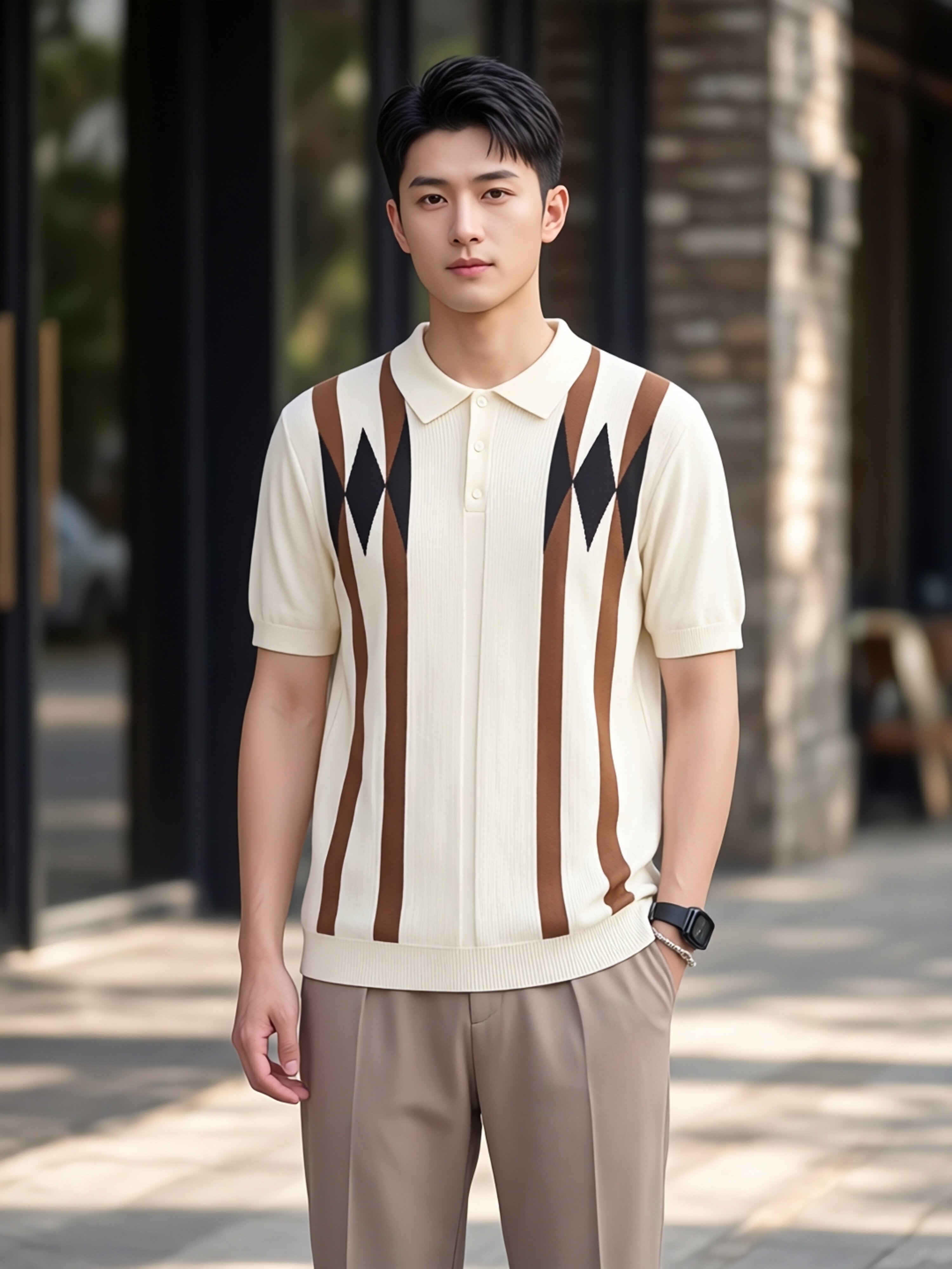 Vieux style d'argent hommes Argyle Ice Polo tricoté en soie
