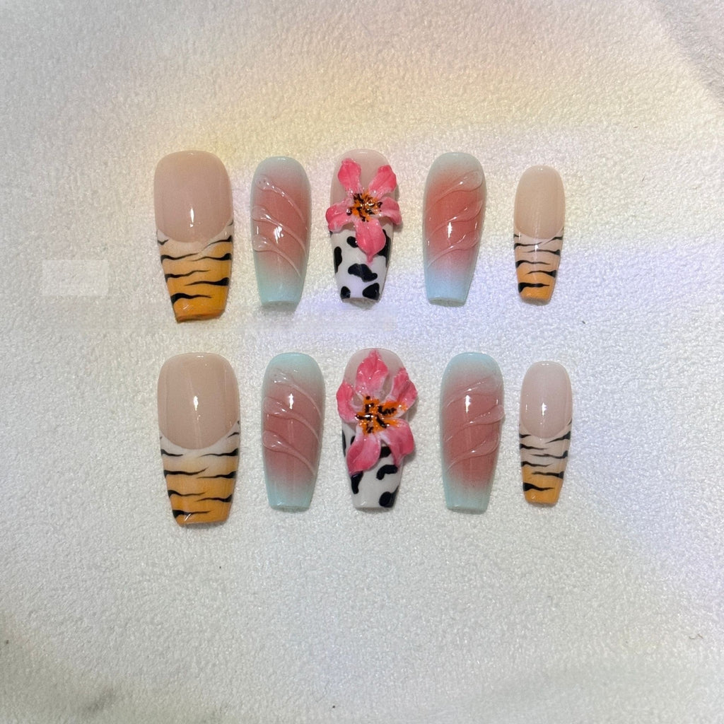 Motif de zèbre Lily main carving ongles art