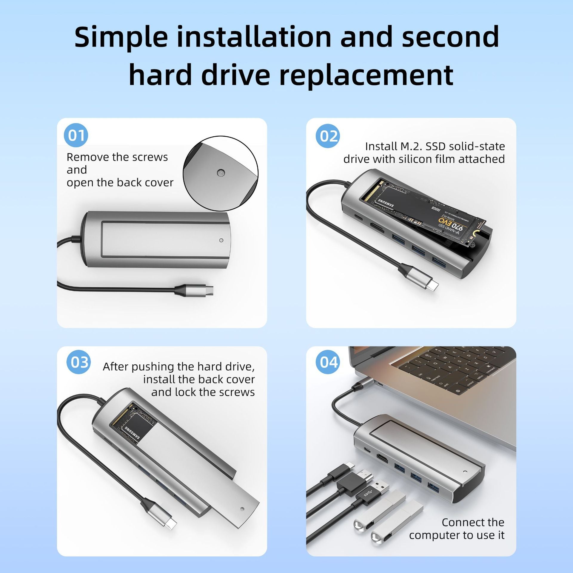 6in1 Typec Station d'accueil Usb Hub Interface d'expansion 8in1 Boîte de disque dur