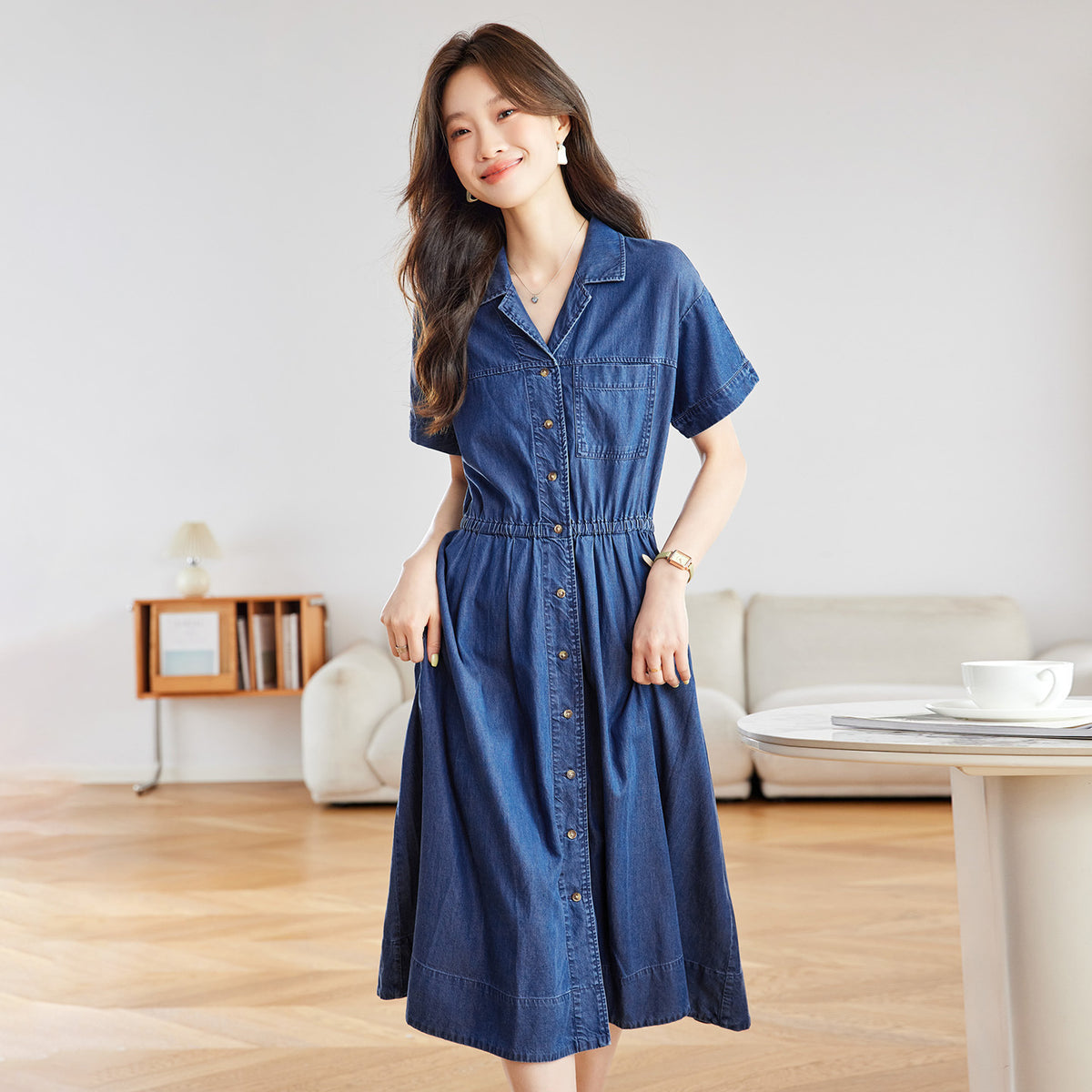 Light Tencel Denim Dress Inch Women Summer Style