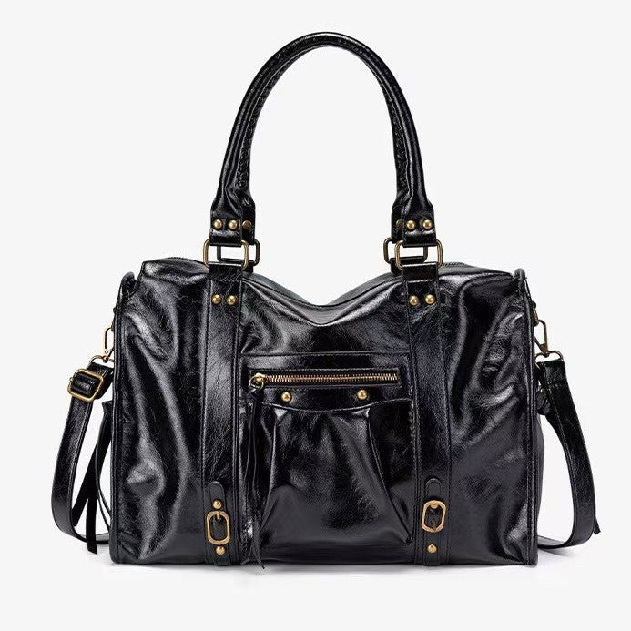 Millennial-style Fringed Tote Grande-capacité Vintage Studded bandoulière sac
