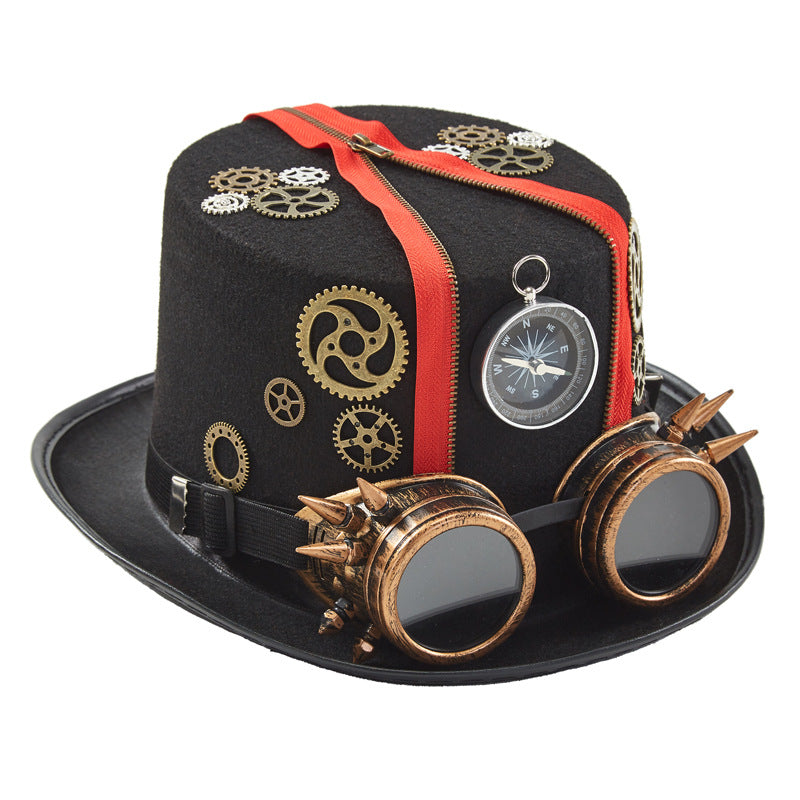 Style punk Retro Compass Zipper Gear Glasses Chapeau magique