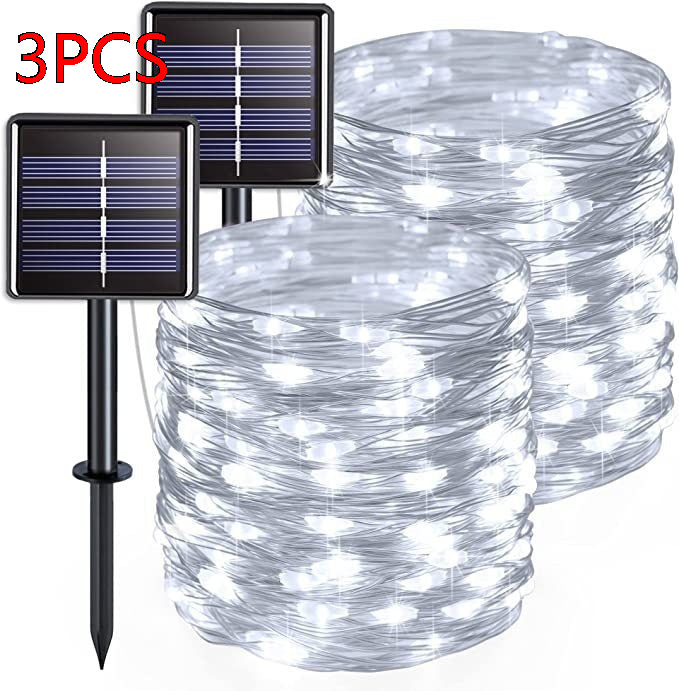LED solaire en cuivre fil lampe Huit fonction chaîne de lumière