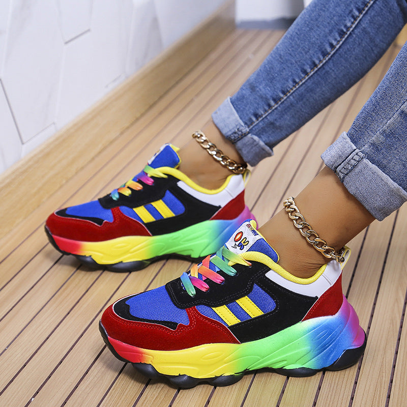 Fashion Femmes Épaisseur du bas coloré avant de dentelle-up Sneakers
