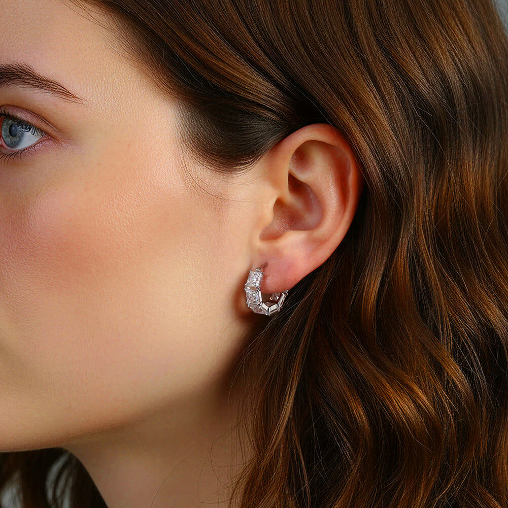 Boucles d'oreilles carrées géométriques élégantes en mousse 925 argent