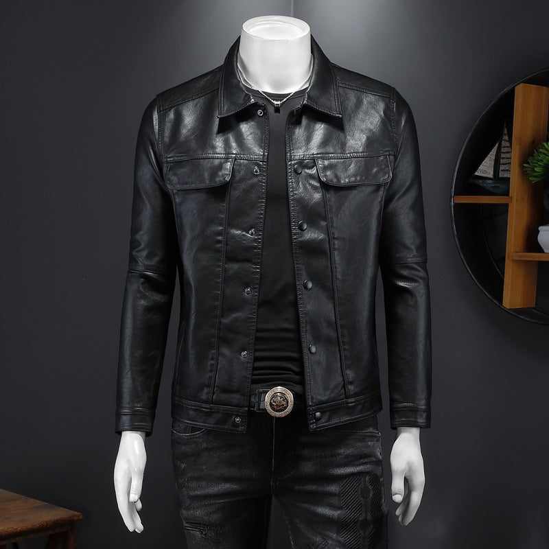 Manteau en cuir à manches longues pour homme