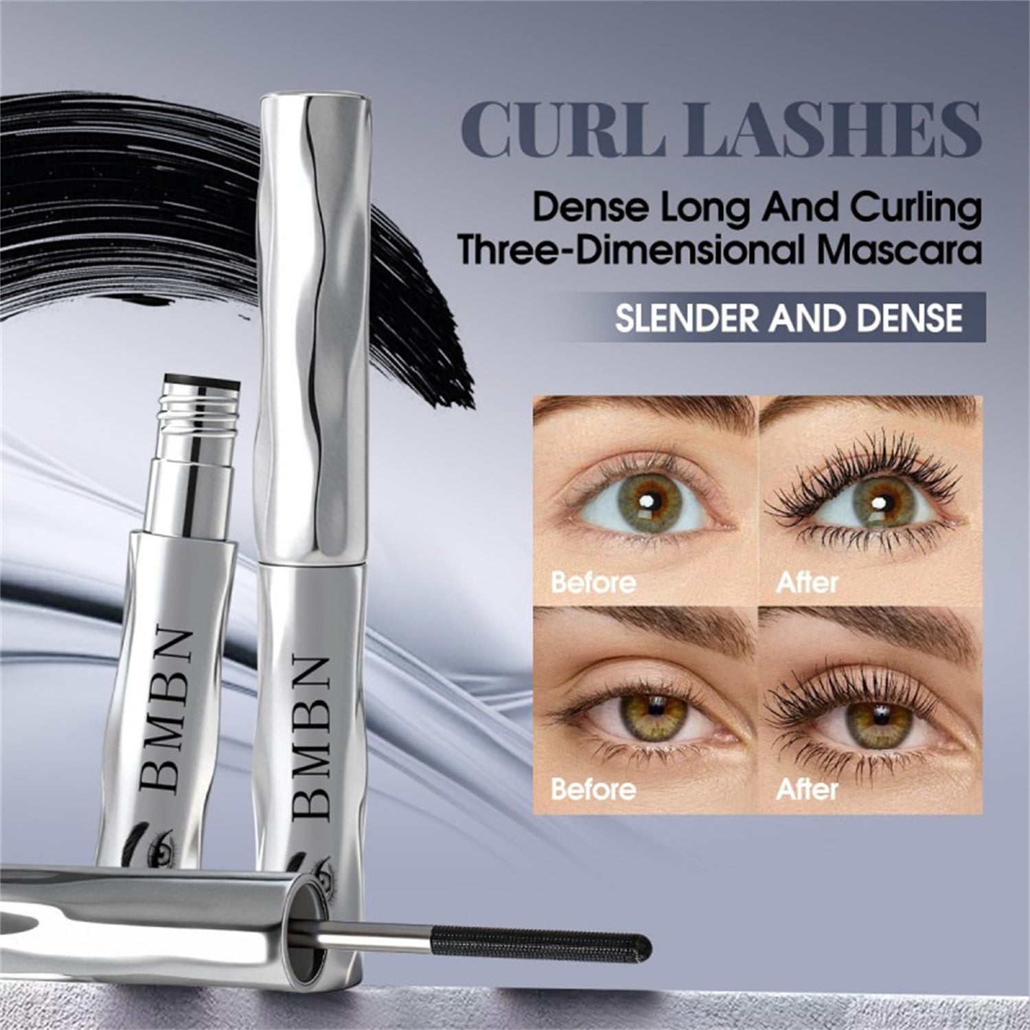 Silver Tube Mascara avec une racine de curling