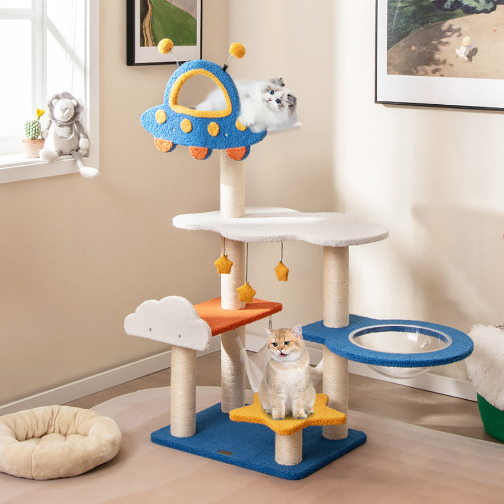 49 Inches Tall Cat Tree avec OVNI Top Perch Space Capsule et Sisal Scratching Posts