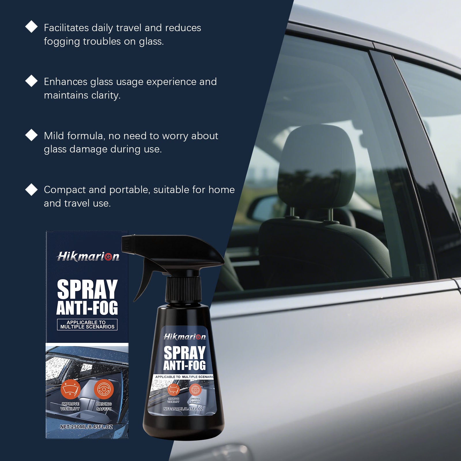 Vaporisateur anti-buée de voiture Hikmarion efface efficacement le brouillard et élimine l'eau des fenêtres de voiture
