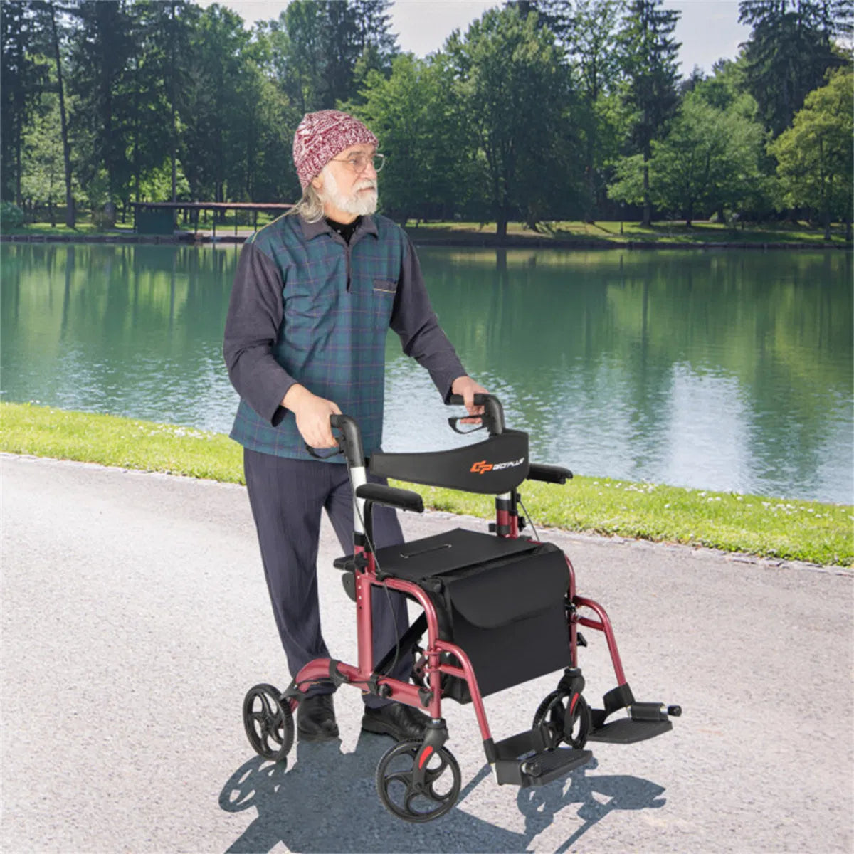 2-en-1 Walker roulant et fauteuil roulant (300lbs): poignées réglables à 6 niveaux