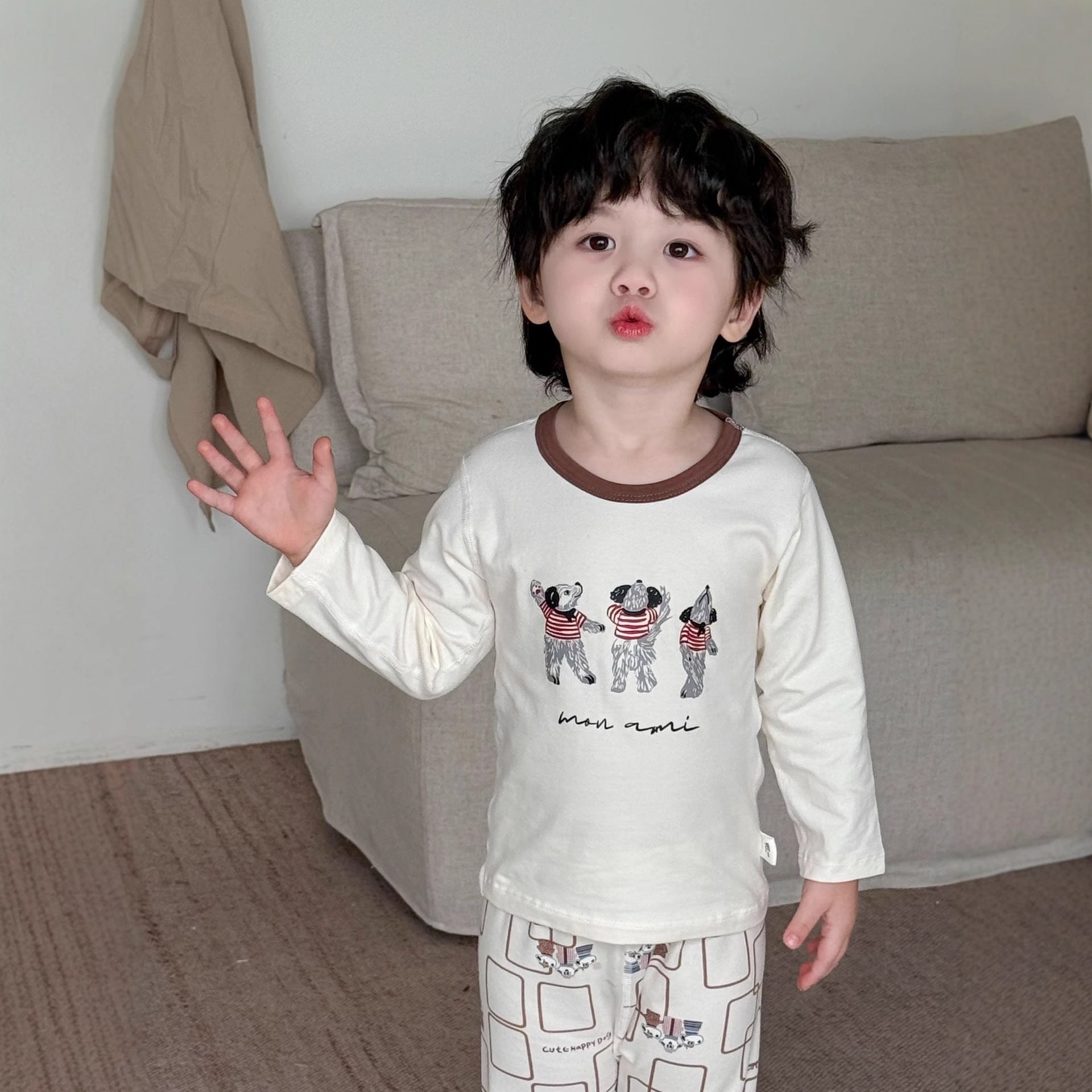 Ensemble de sous-vêtements thermiques en coton pur sans os pour garçons et filles