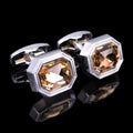 Boutons de manchette en cristal orange géométrique argent