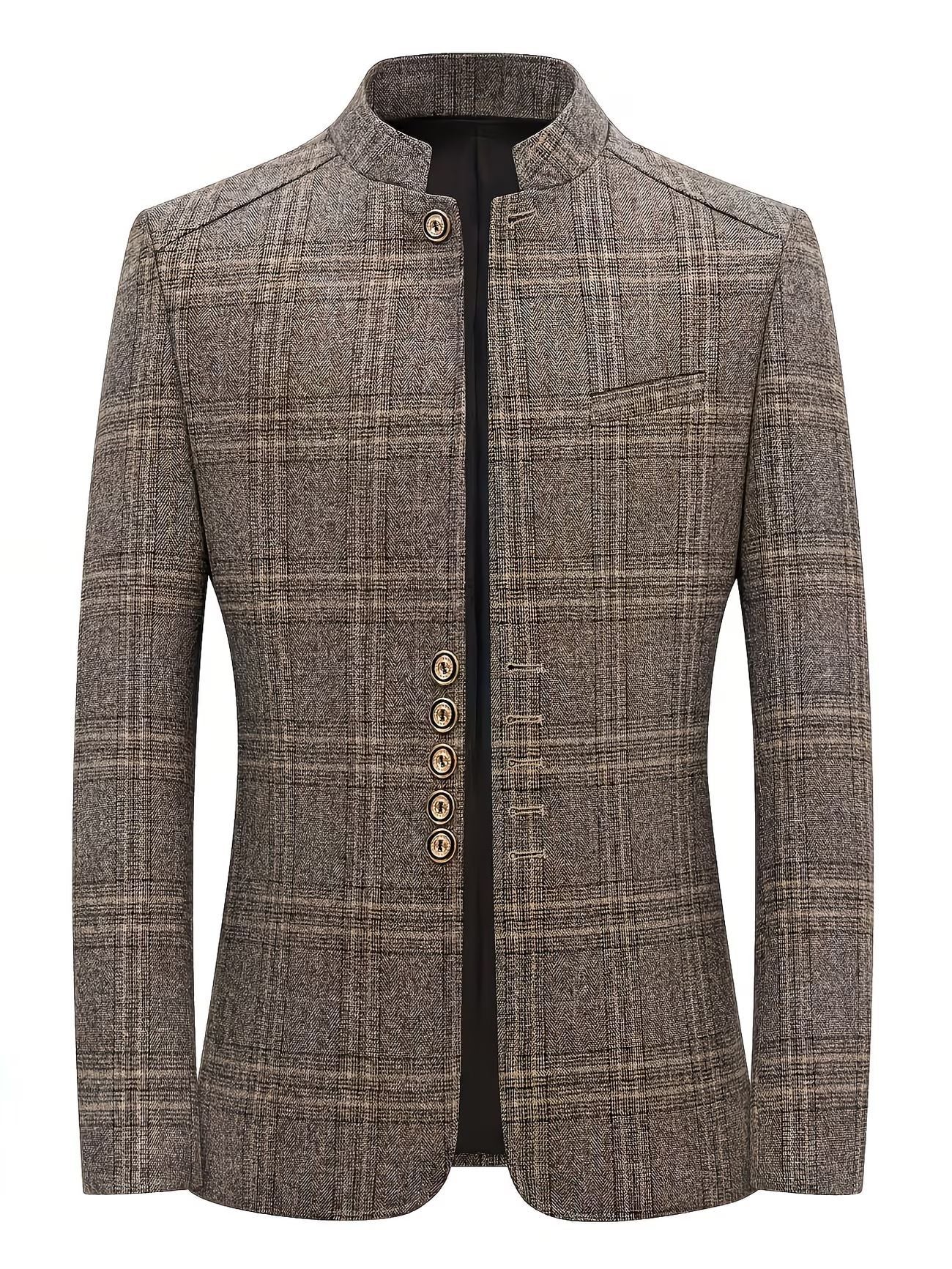 Veste de costume en Plaid pour hommes avec collier