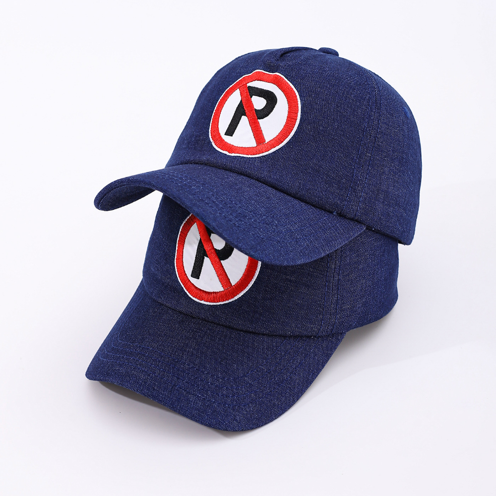 Interdiction P Pas de panneau de stationnement Broded Denim Baseball Cap - American Retro réglable B