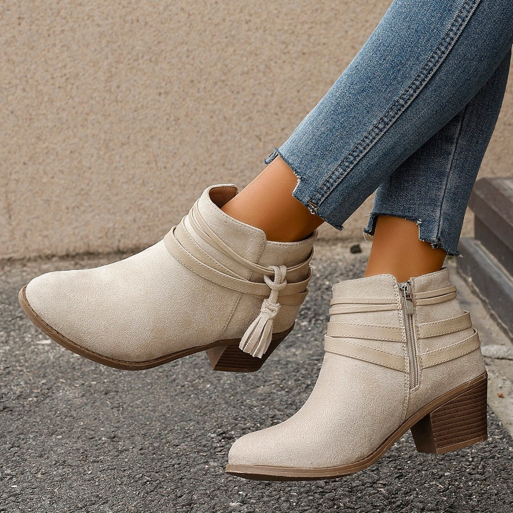 Suede Bottes pour femmes avec ceinture et fermeture éclair latérale