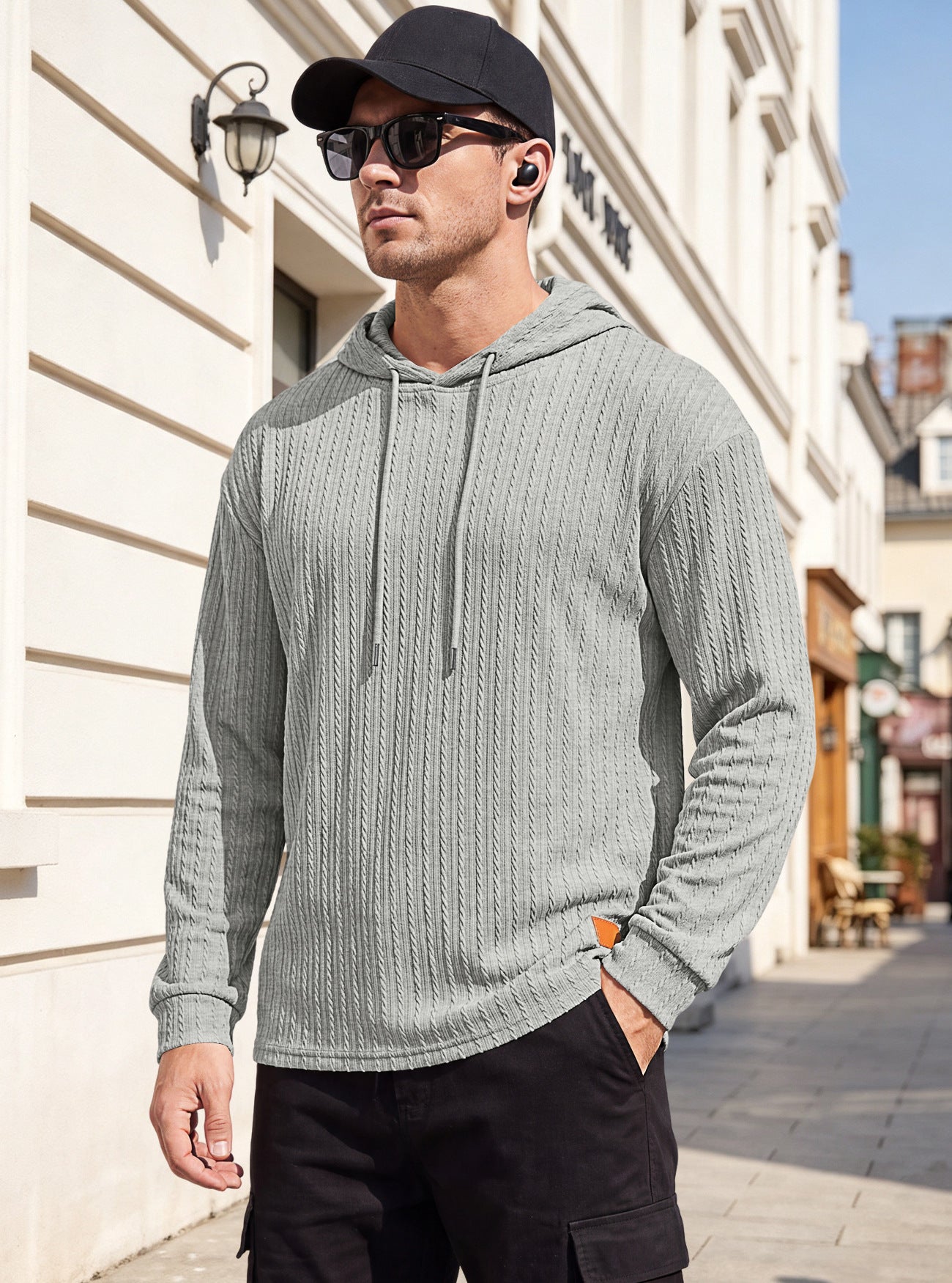 Hommes Jacquard demi-zip Hoodie Pullover tricot