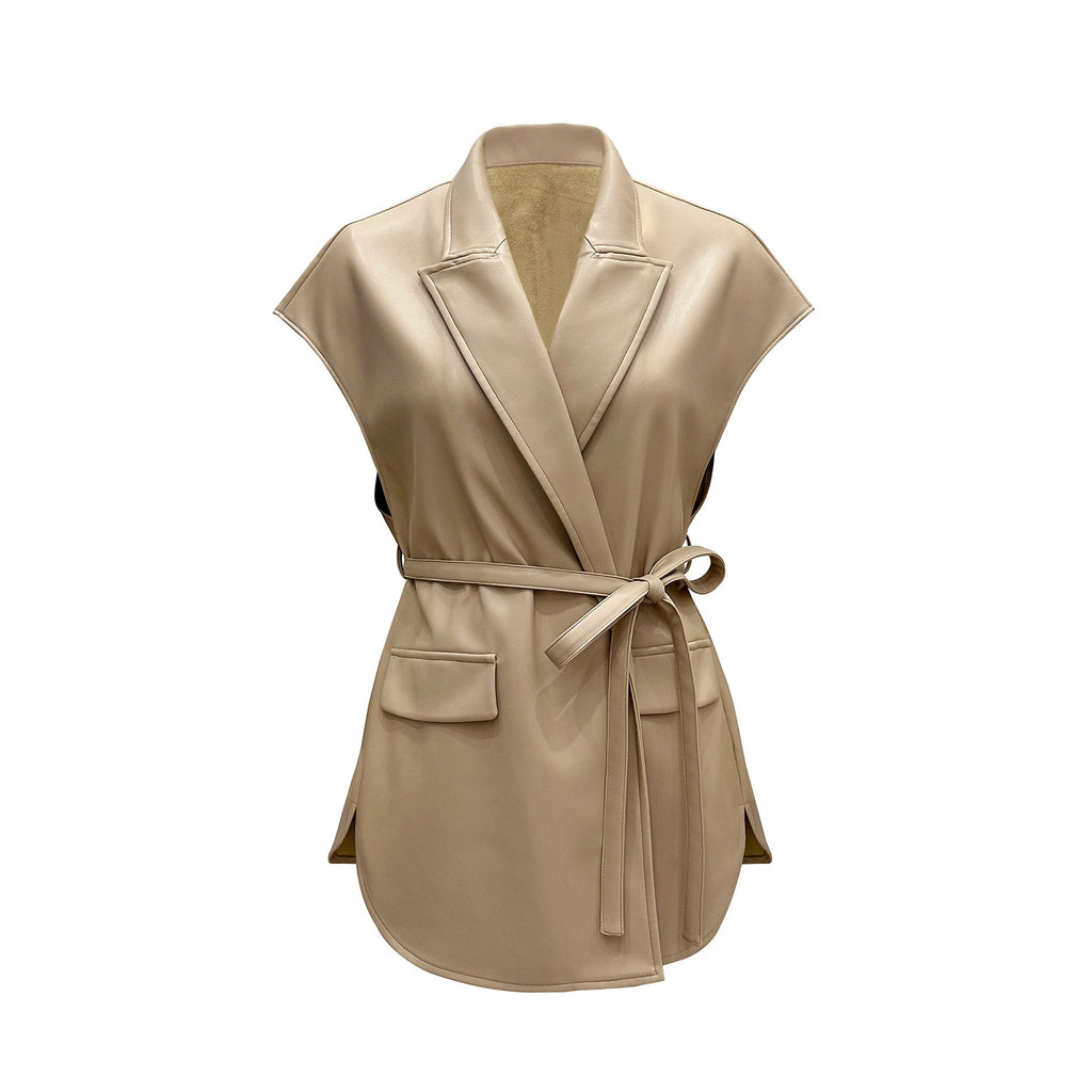 Femmes sans manches PU Veste en cuir pour FallWinter Mode tendances