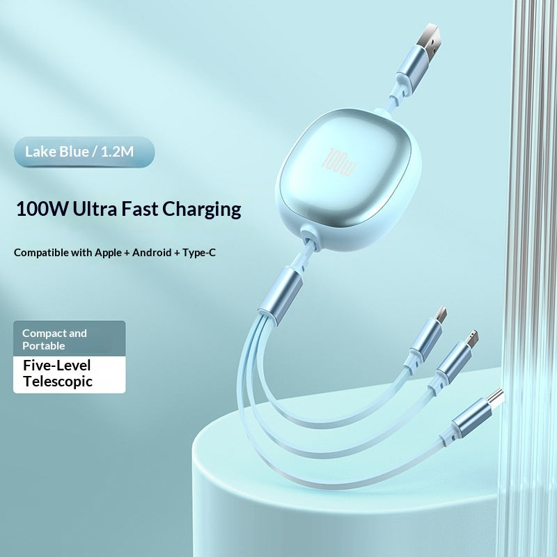 Solid Color Minimalist Retractable 3-in-1 Fast Charging Data Cable