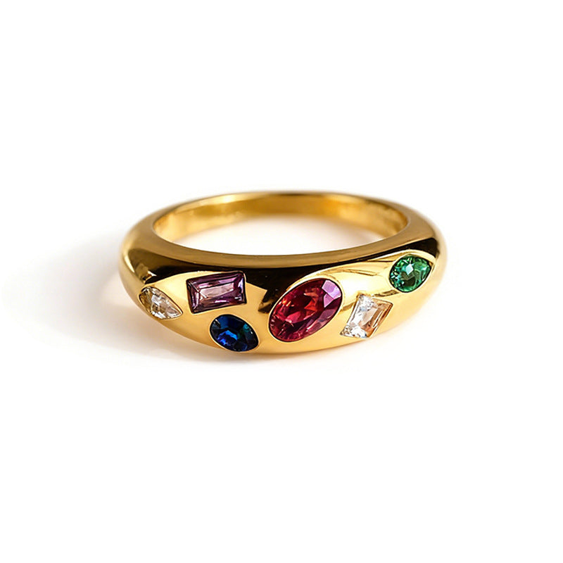Couleur Blocked Birthstone Light Luxury High-end Anneau