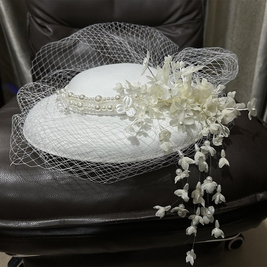 White Tulle Fascinator French Hepburn Style