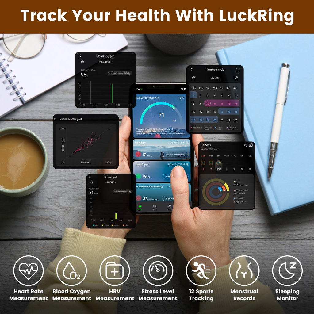 Smart Ring Health Tracker Fitness Sleep Stress HRV Tracker avec charge Cas magnétique Cha