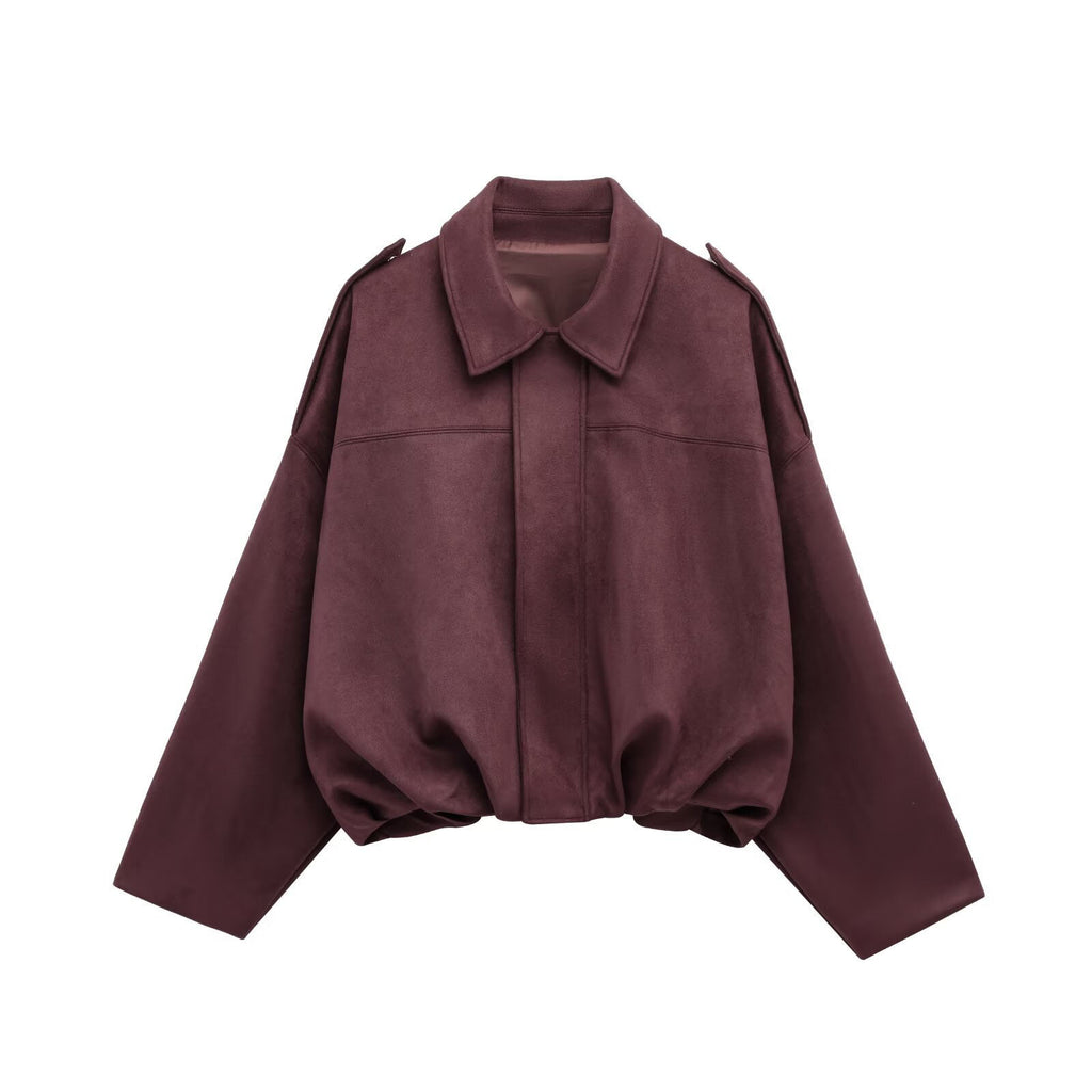 Autumn And Hiver Veste de Bomber Européen et américain Bat Manche Zipper Loose Suede Textur